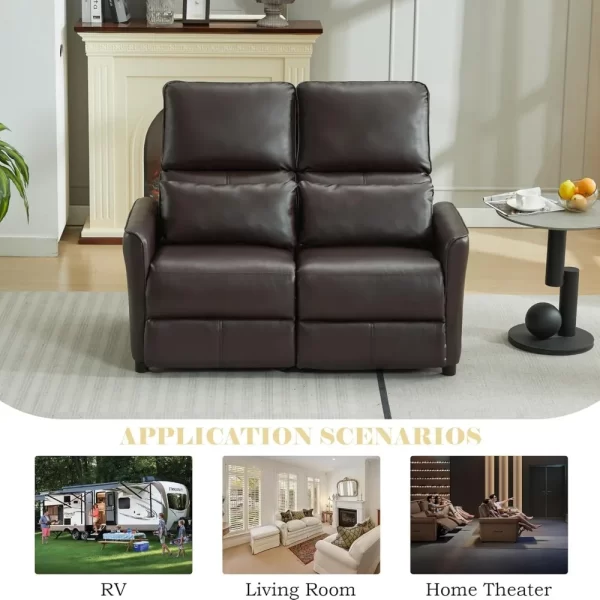 RV Loveseat Recliner Sofa, Leather Double Wall Hugger Reclining Sofa, Home Movie Theater Seating Chair with Cup Holder, 2 Person - Image 5