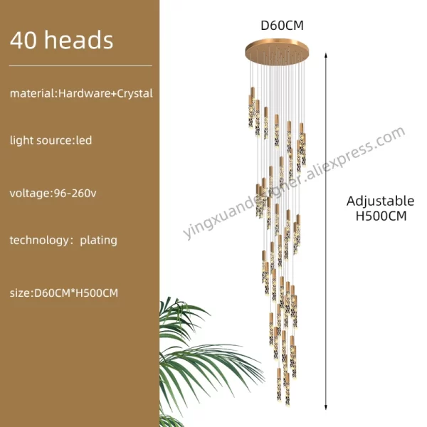 Crystal Staircase Pendant Lamp Modern Gold Lighting Fixture Ceiling Hang Pendant Light - Image 9