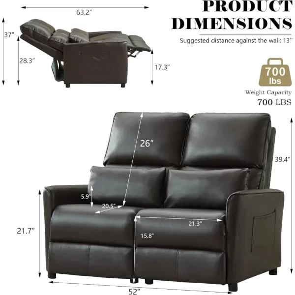 RV Loveseat Recliner Sofa, Leather Double Wall Hugger Reclining Sofa, Home Movie Theater Seating Chair with Cup Holder, 2 Person - Image 2