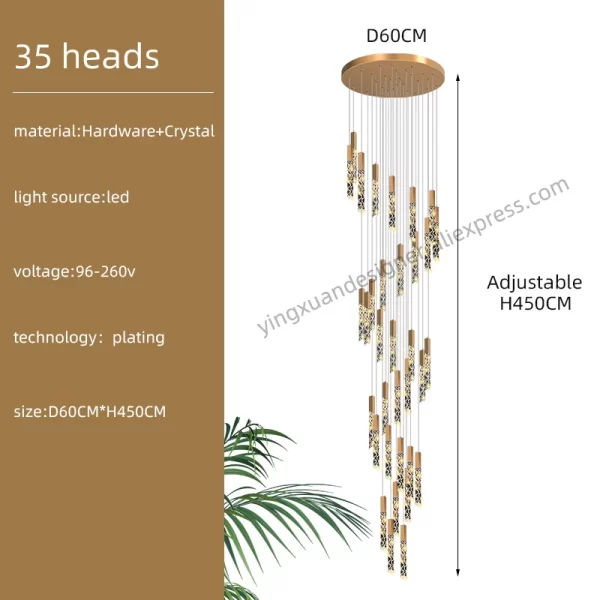 Crystal Staircase Pendant Lamp Modern Gold Lighting Fixture Ceiling Hang Pendant Light - Image 10