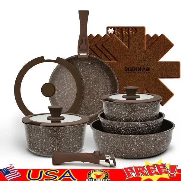 15 Piece Kitchen Cookware Set Nonstick Pots Pans with Cool Touch Handles Dishwasher Safe