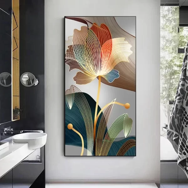 Abstract Flower Pictures Canvas Painting Luxury Golden Lines Modern Posters and Prints Gallery - Image 4