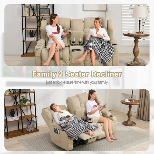 65.5" RV Loveseat Recliner Double Recliner RV Sofa & Console | RV Couch | RV Furniture, Home Theater Seating… (Beige) - Image 5