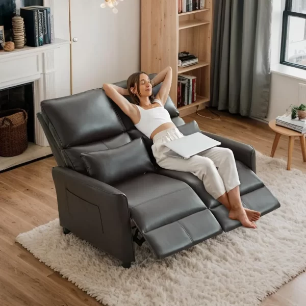 RV Loveseat Recliner Sofa, Leather Double Wall Hugger Reclining Sofa, Home Movie Theater Seating Chair with Cup Holder, 2 Person - Image 6