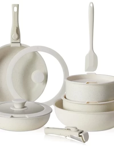 12pcs Non-Stick Cookware Set, Pots and Pans Set with Detachable Handle for Kitchen