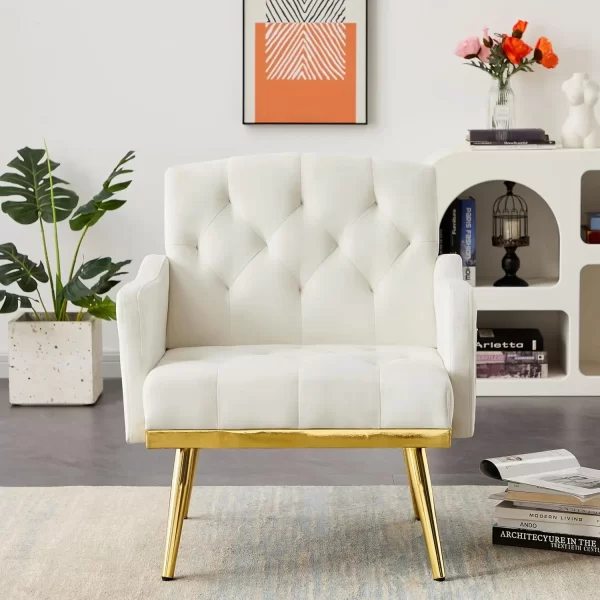 Modern Velvet Loveseat Sofa with Gold Metal Legs & Side Pockets, Tufted Backrest - Image 8