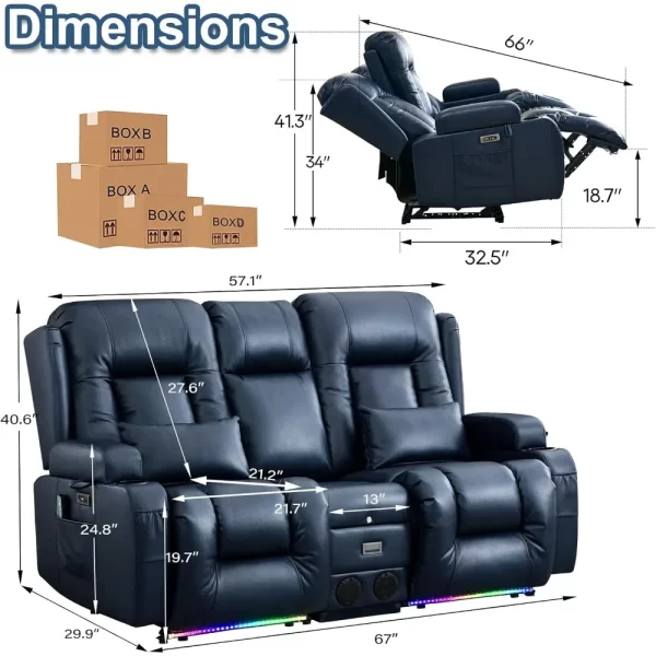 Power Loveseat with Massage & Heat Home Theater Seating with Console Electric Recliner RV Sofa - Image 2