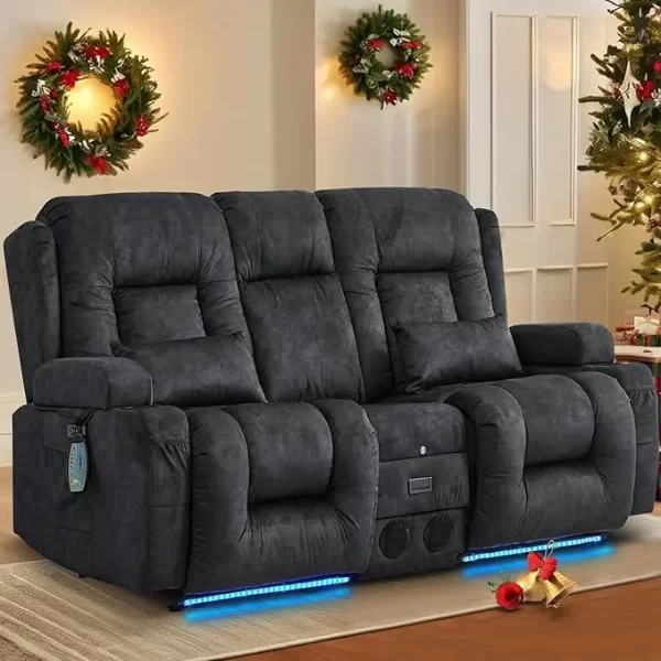Power Loveseat with Massage & Heat Home Theater Seating with Console Electric Recliner RV Sofa - Image 7