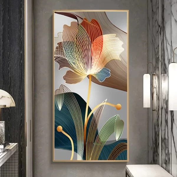 Abstract Flower Pictures Canvas Painting Luxury Golden Lines Modern Posters and Prints Gallery - Image 2