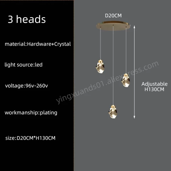Nordic Crystal Chandelier Duplex Loft Hanging Lamps Staircase Suspended Pendant - Image 7