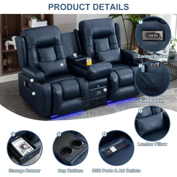 Power Loveseat with Massage & Heat Home Theater Seating with Console Electric Recliner RV Sofa - Image 5