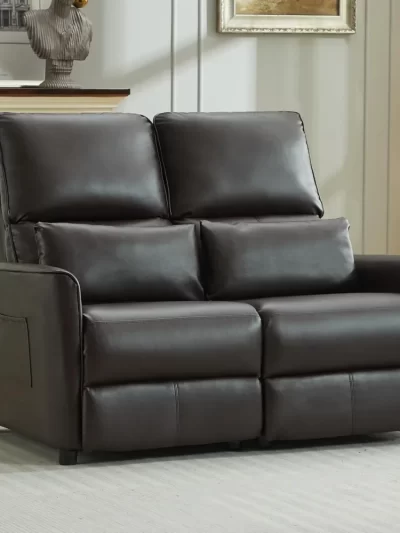 RV Loveseat Recliner Sofa, Leather Double Wall Hugger Reclining Sofa, Home Movie Theater Seating Chair with Cup Holder, 2 Person