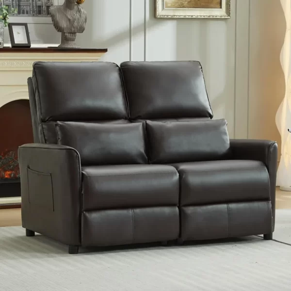 RV Loveseat Recliner Sofa, Leather Double Wall Hugger Reclining Sofa, Home Movie Theater Seating Chair with Cup Holder, 2 Person