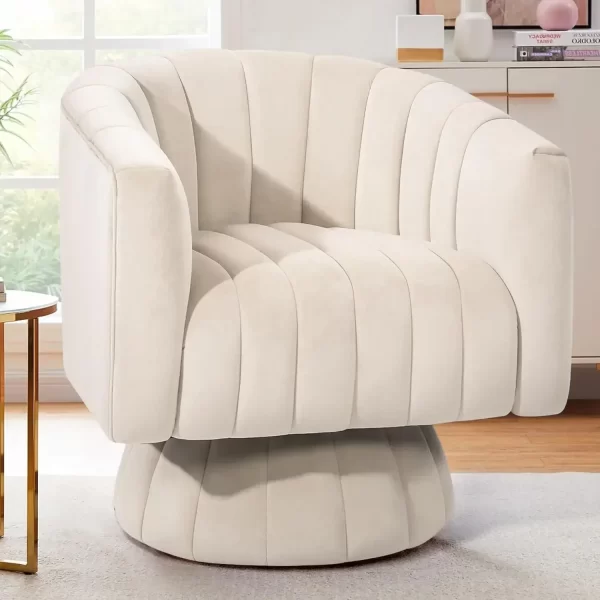 Swivel Accent Chair with Armrest, Mid Century 360 Degree Swivel Barrel Chair Overstuffed Tufted Velvet Living Room Sofas - Image 6