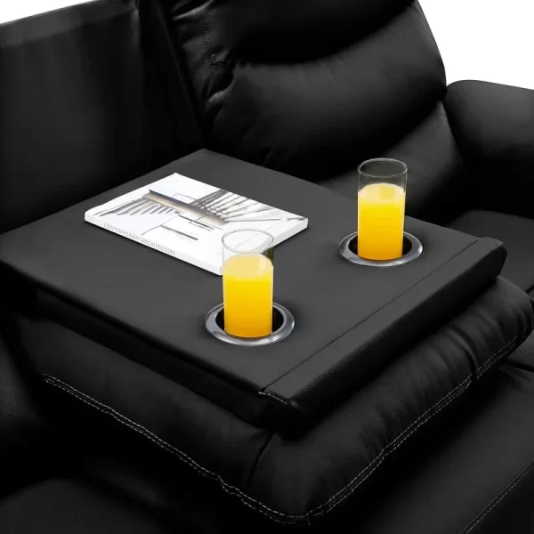 Sofa Set with 2 Recliners, 3-Seater Leather Adjustable Loveseat Couch W/ 2 Cup-Holders & Console - Image 6