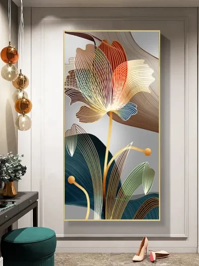 Abstract Flower Pictures Canvas Painting Luxury Golden Lines Modern Posters and Prints Gallery
