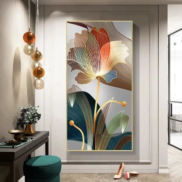 Abstract Flower Pictures Canvas Painting Luxury Golden Lines Modern Posters and Prints Gallery