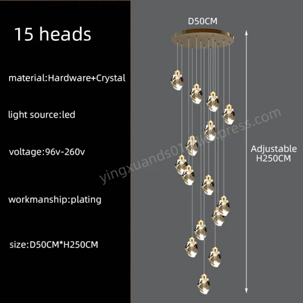 Nordic Crystal Chandelier Duplex Loft Hanging Lamps Staircase Suspended Pendant - Image 11