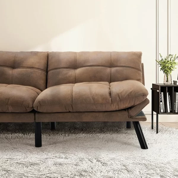 67” Leather Futon Sofa Bed Convertible Small Upholstered Couch - Image 4