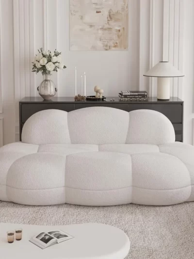 90" Modern Curved Cloud Shaped Couch for Living Room, Lazy Floor Couch, Boucle Love Seat 3 Seater Sofa, Cozy Leisure Boneless
