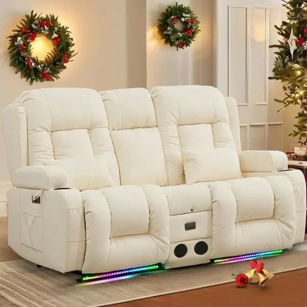 Power Loveseat with Massage & Heat Home Theater Seating with Console Electric Recliner RV Sofa - Image 10