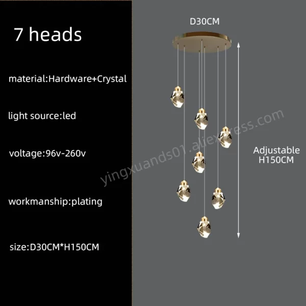 Nordic Crystal Chandelier Duplex Loft Hanging Lamps Staircase Suspended Pendant - Image 8