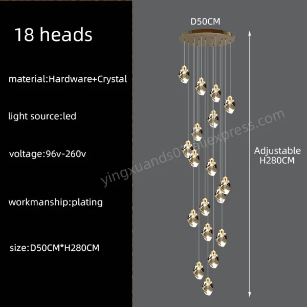 Nordic Crystal Chandelier Duplex Loft Hanging Lamps Staircase Suspended Pendant - Image 12