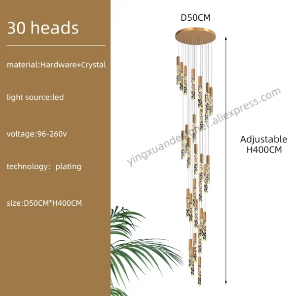 Crystal Staircase Pendant Lamp Modern Gold Lighting Fixture Ceiling Hang Pendant Light - Image 14