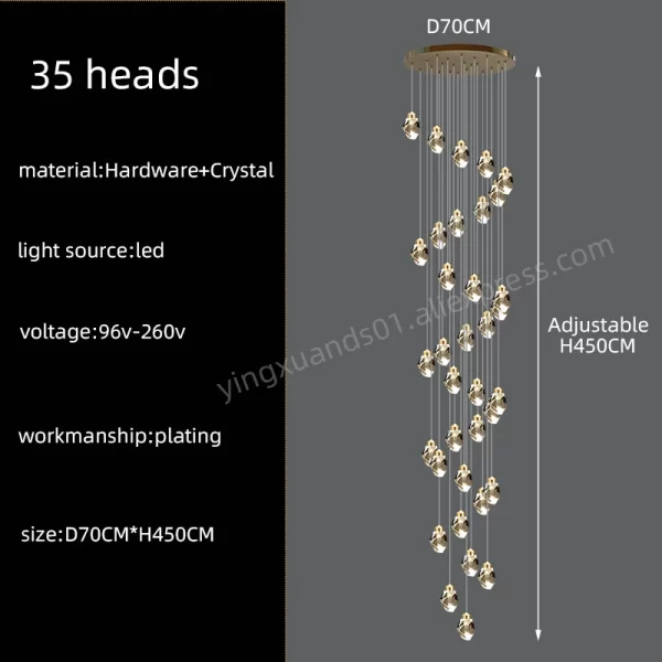 Nordic Crystal Chandelier Duplex Loft Hanging Lamps Staircase Suspended Pendant - Image 15