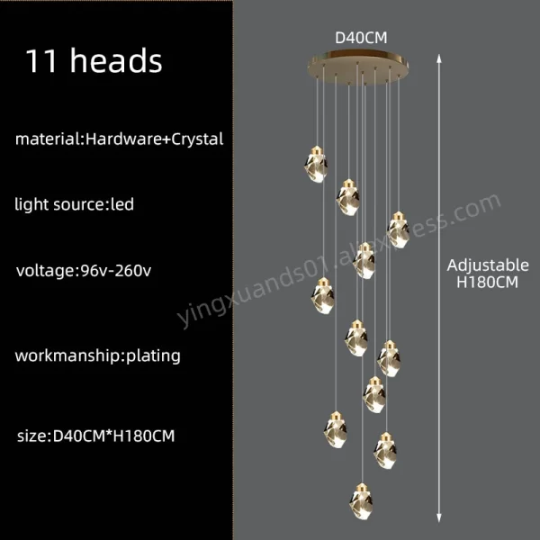 Nordic Crystal Chandelier Duplex Loft Hanging Lamps Staircase Suspended Pendant - Image 9