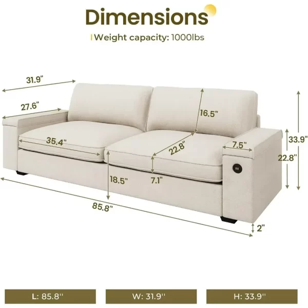 Modern Sofas Couches for Living Room, Comfy Couch with Extra Deep Seats, Oversized Loveseat Sofa with Storage - Image 3