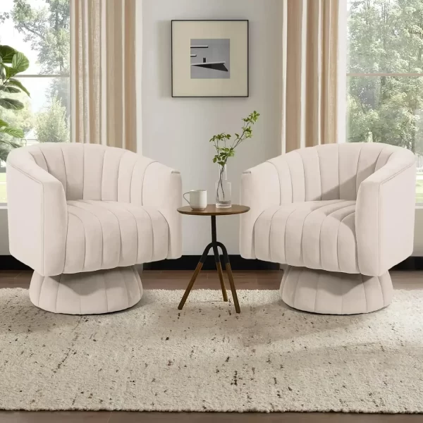 Swivel Accent Chair with Armrest, Mid Century 360 Degree Swivel Barrel Chair Overstuffed Tufted Velvet Living Room Sofas - Image 4