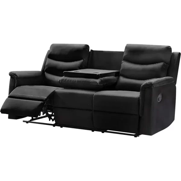 Sofa Set with 2 Recliners, 3-Seater Leather Adjustable Loveseat Couch W/ 2 Cup-Holders & Console - Image 4