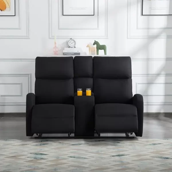 Sofa Set with 2 Recliners, 3-Seater Leather Adjustable Loveseat Couch W/ 2 Cup-Holders & Console - Image 10