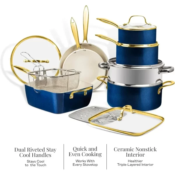 Gotham Steel 15 Pc Ceramic Cookware Set Nonstick, Ceramic Pots and Pans Set Non Stick with Steamer & Cooking Utensils, Non Toxic - Image 6
