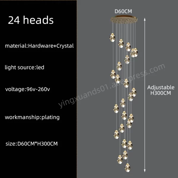 Nordic Crystal Chandelier Duplex Loft Hanging Lamps Staircase Suspended Pendant - Image 13