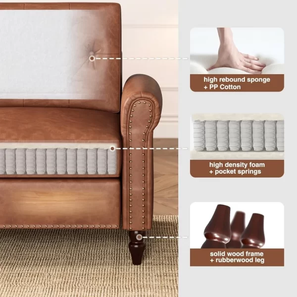 Brown Couch, 73-inch Sofa, Faux Leather Couches with Wooden Legs - Image 6