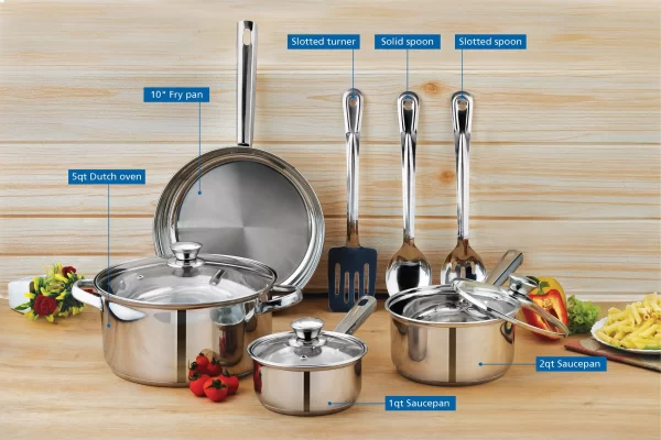 10-Piece Nonstick Stainless Steel Cookware Set for Durability and Style - Image 2