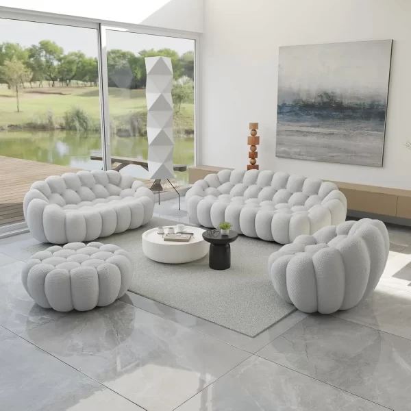 49.21'' Modern Lazy Bubble Sofa, Oversized Bubble Couch Chair, Upholstered Mesh Fabric Bubble Sofa, 3D Honeycomb Shape - Image 8