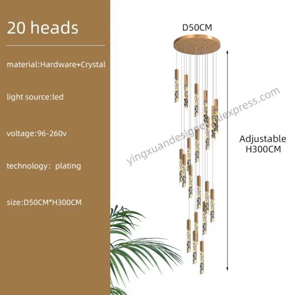 Crystal Staircase Pendant Lamp Modern Gold Lighting Fixture Ceiling Hang Pendant Light - Image 16
