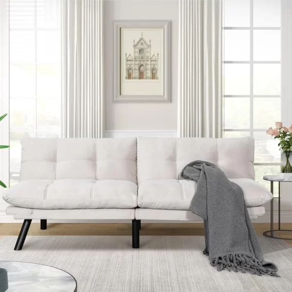 67” Leather Futon Sofa Bed Convertible Small Upholstered Couch - Image 6