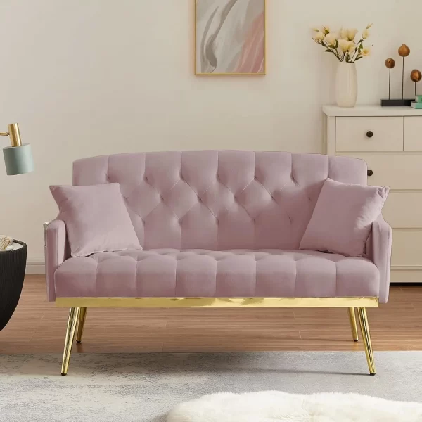 Modern Velvet Loveseat Sofa with Gold Metal Legs & Side Pockets, Tufted Backrest - Image 10