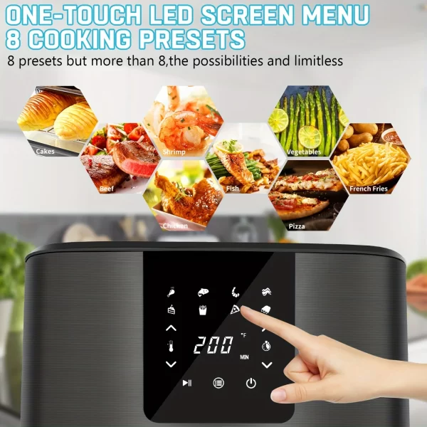 KitCook Large Air Fryer, 1500W 7QT Air Fryer Cooker, Adjustable Temperature 100-400°F, 8 Presets Menu, Digital Touch Screen - Image 3