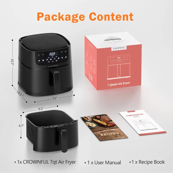 CROWNFUL Air Fryer 7L Touch-Screen Display Air Fryer Oven with 8 Cooking Programs Oilless Electric Cooker and Nonstick Basket - Image 6