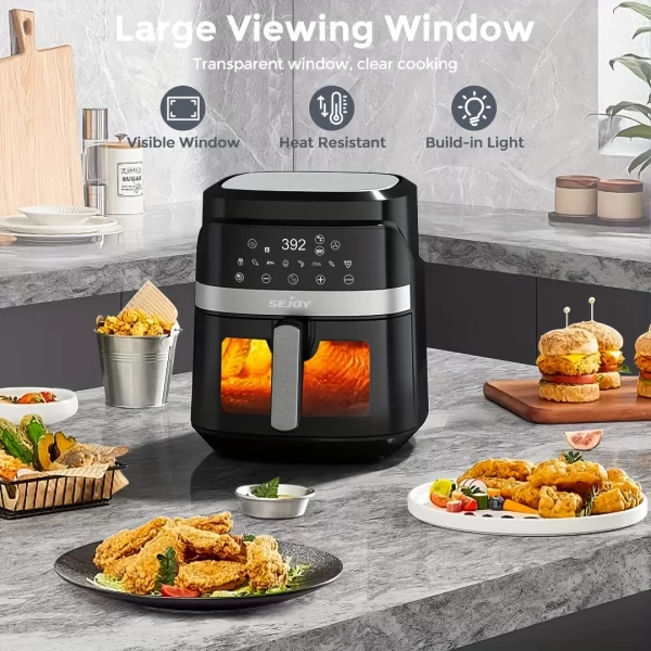 Sejoy 1.5L Air Fryer Without Oil 1500W Smart Touch Screen Electric Oven with Timer 8 Preset Menus for Family Cooking - Image 6