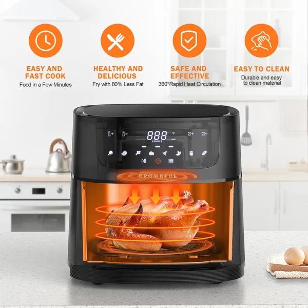 CROWNFUL Air Fryer 7L Touch-Screen Display Air Fryer Oven with 8 Cooking Programs Oilless Electric Cooker and Nonstick Basket - Image 2