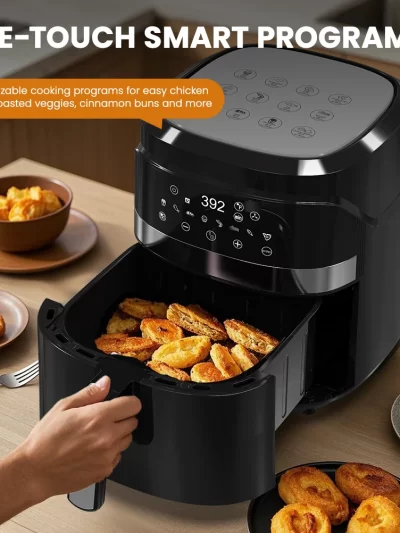 Sejoy 1.5L Air Fryer Without Oil 1500W Smart Touch Screen Electric Oven with Timer 8 Preset Menus for Family Cooking