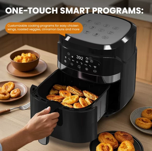 Sejoy 1.5L Air Fryer Without Oil 1500W Smart Touch Screen Electric Oven with Timer 8 Preset Menus for Family Cooking