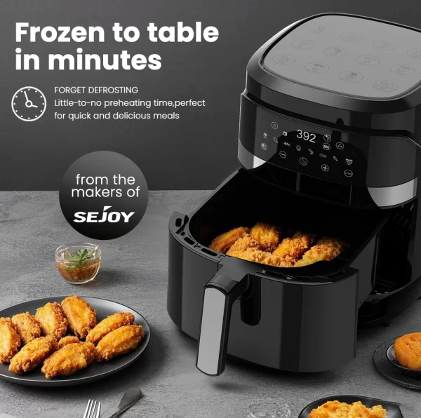Sejoy 1.5L Air Fryer Without Oil 1500W Smart Touch Screen Electric Oven with Timer 8 Preset Menus for Family Cooking - Image 2