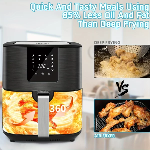KitCook Large Air Fryer, 1500W 7QT Air Fryer Cooker, Adjustable Temperature 100-400°F, 8 Presets Menu, Digital Touch Screen - Image 5
